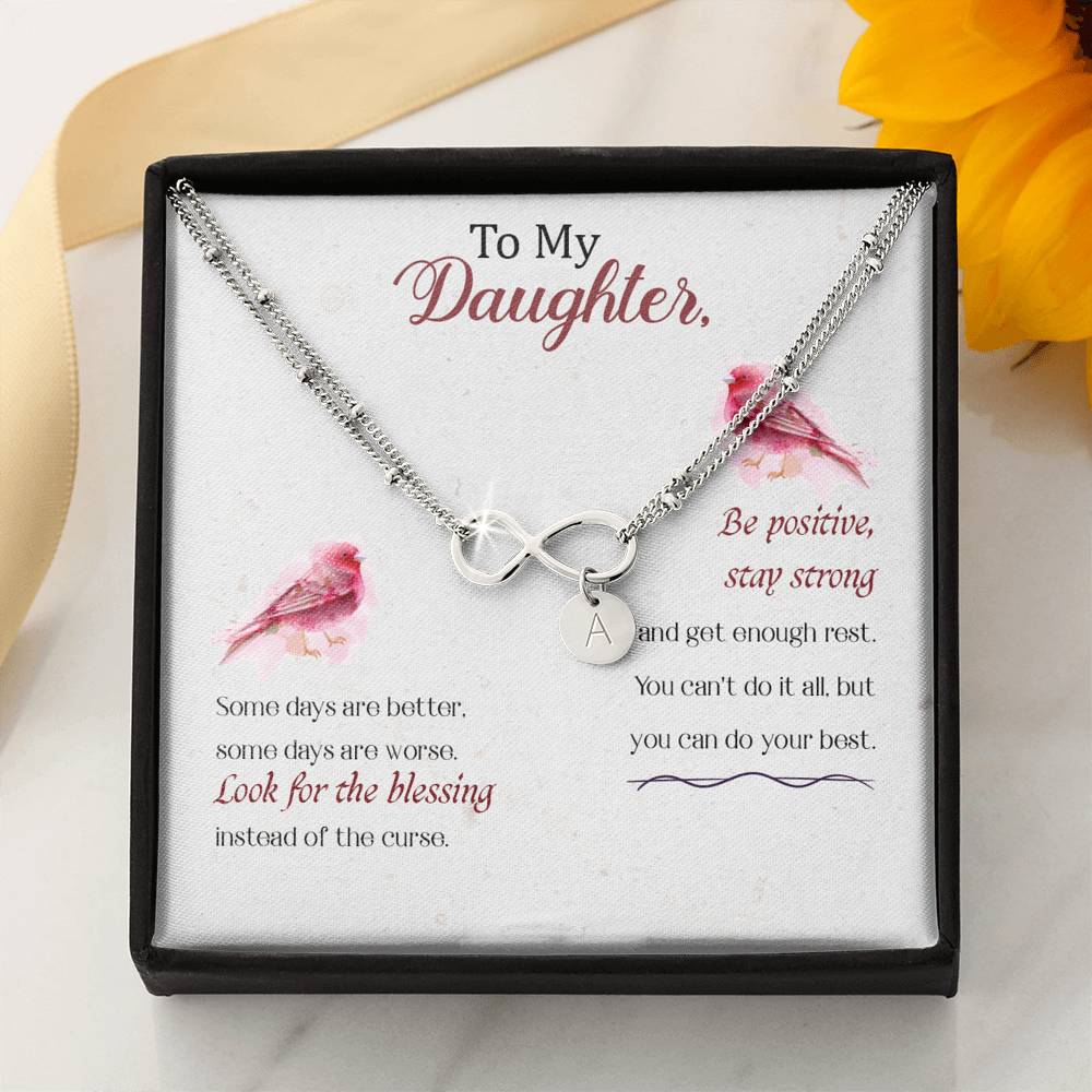 To Daughter from Mom/Dad - Be Positive - Infinity Bracelet with Initial Charms
