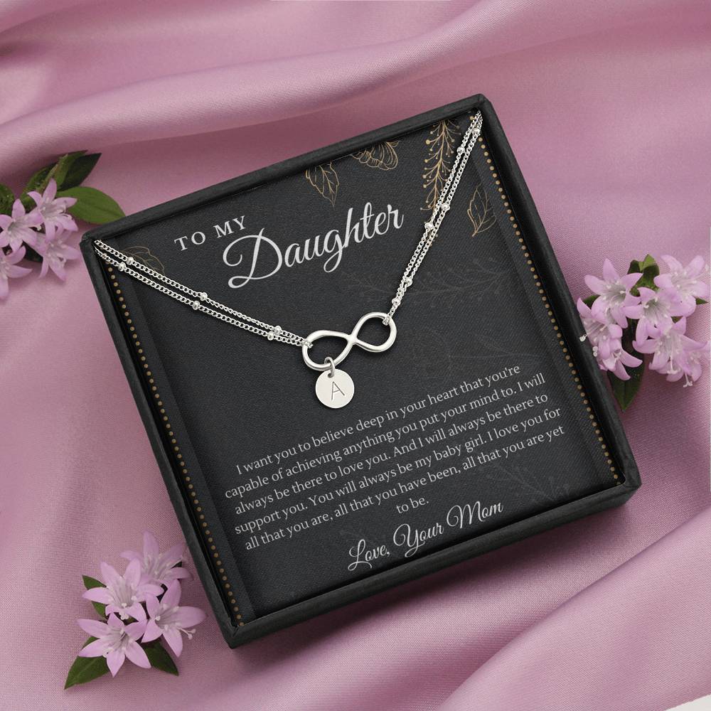 Gift for Daughter from Mom - Believe In Your Heart - Infinity Bracelet with Initial Charms