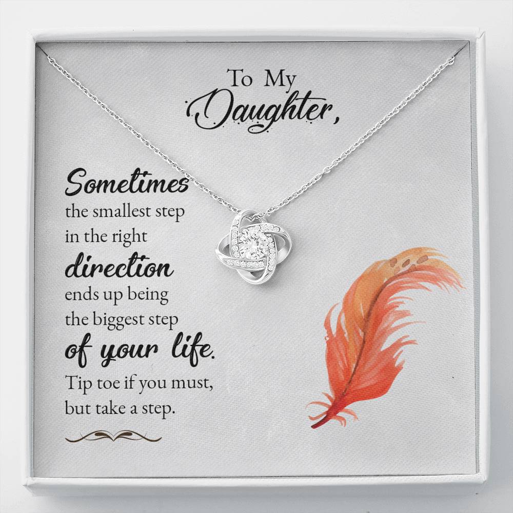 To Daughter from Mom and Dad - Biggest Step of Life - Love Knot Necklace