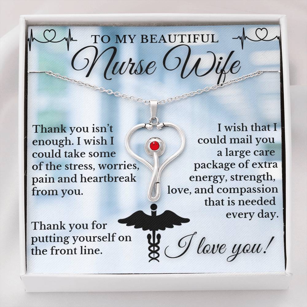 Gift for Nurse from Husband - Thank You - Stethoscope Necklace with Red Swarovski® Crystal