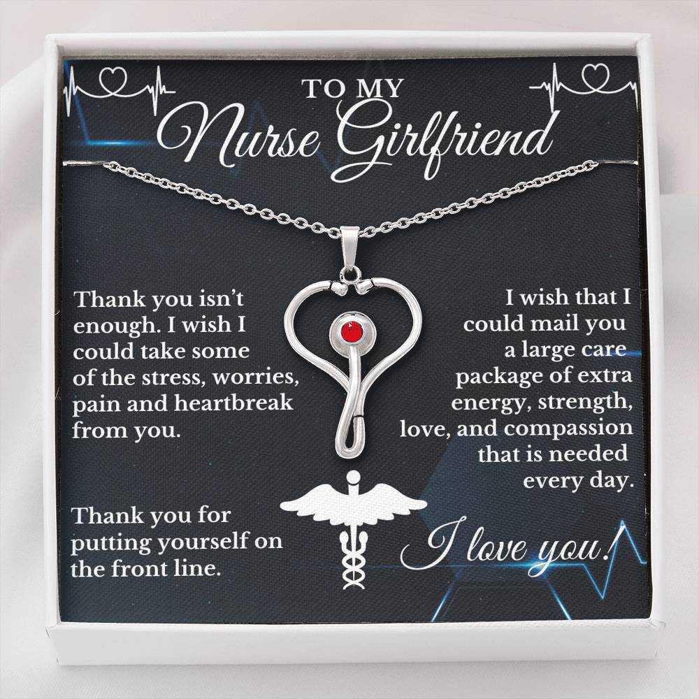 Gift for Nurse Girlfriend - Thank You - Stethoscope Necklace with Red Swarovski® Crystal