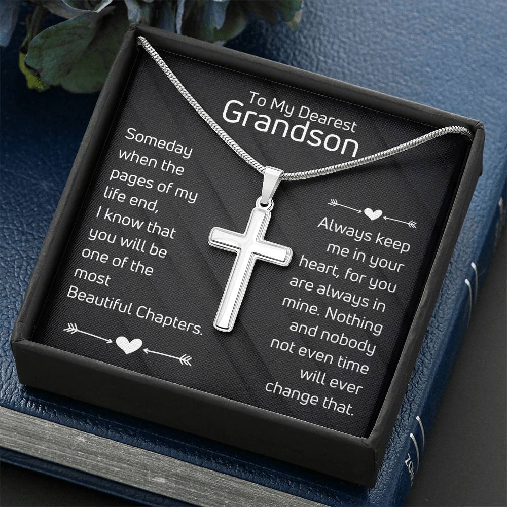 Gift for Grandson from Grandma/Grandpa - Beautiful Chapter - Cross Necklace