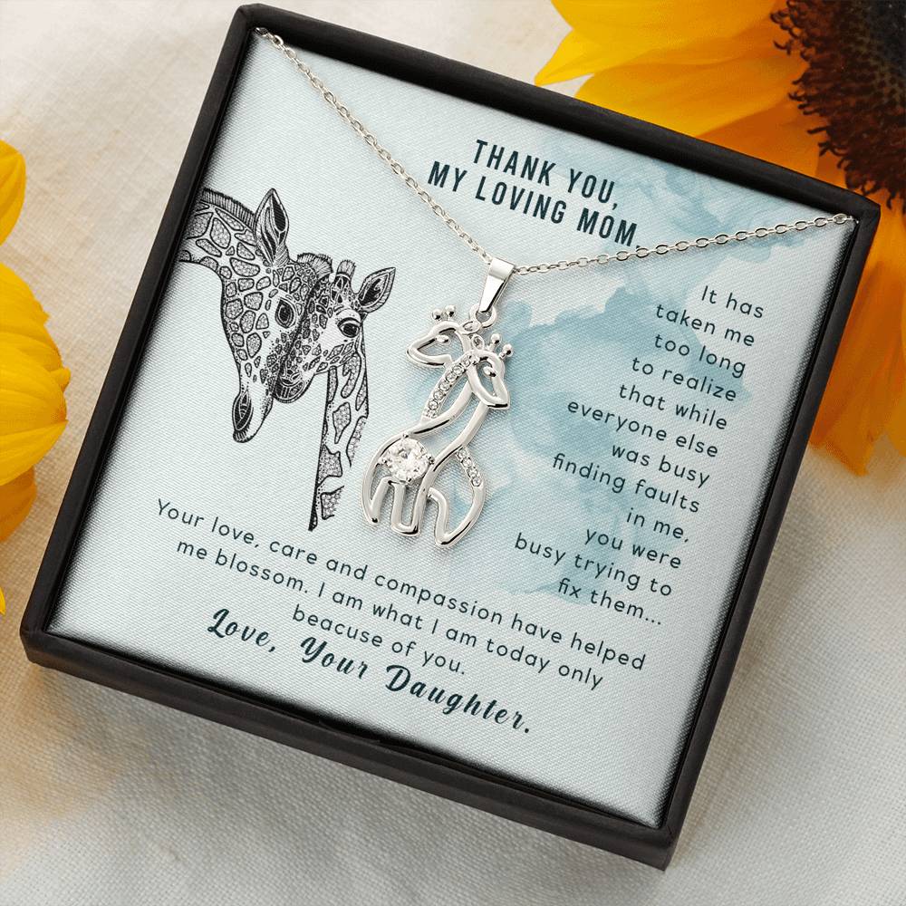 Gift for Mom from Daughter - Thank you Loving Mom - Graceful Love Giraffe Necklace
