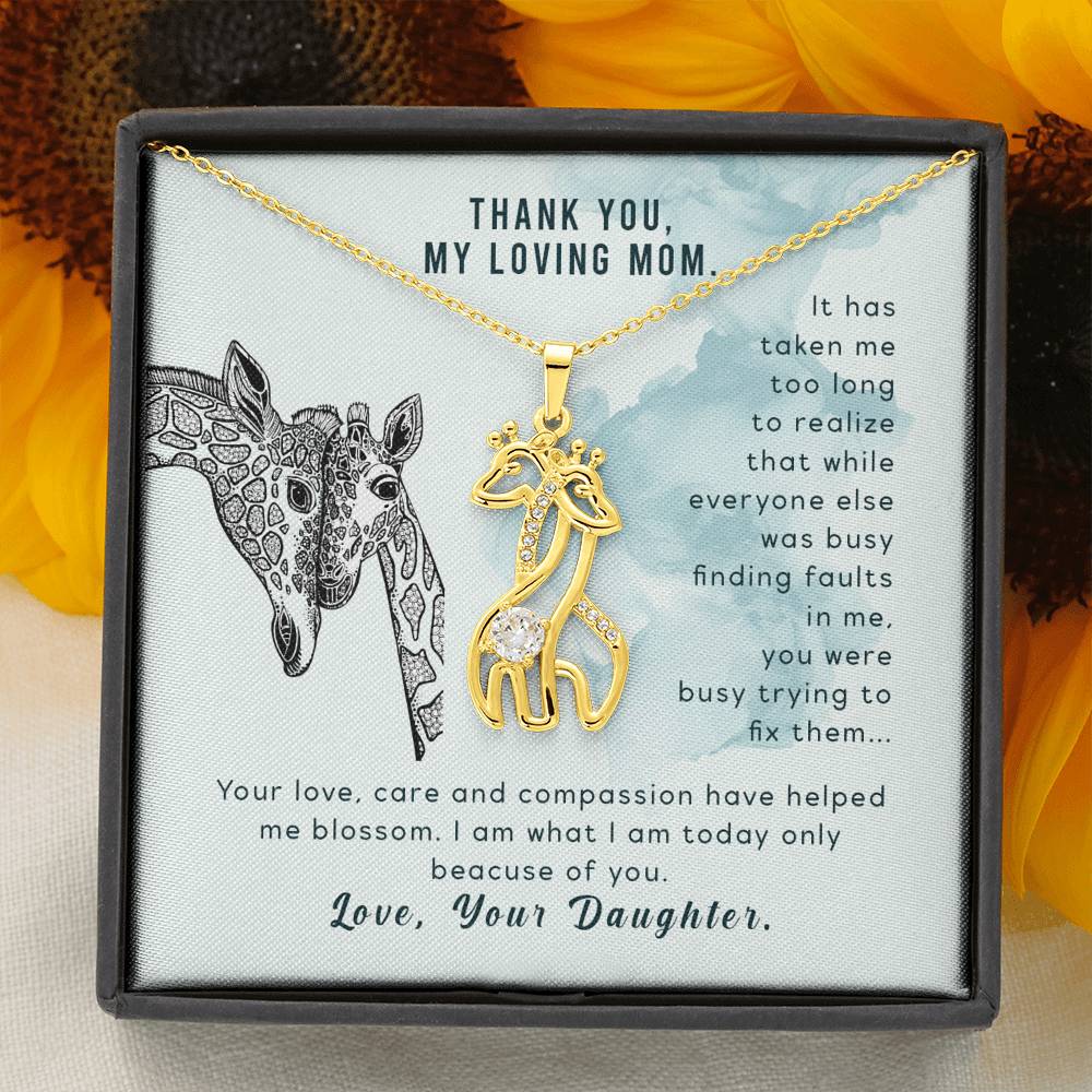Gift for Mom from Daughter - Thank you Loving Mom - Graceful Love Giraffe Necklace