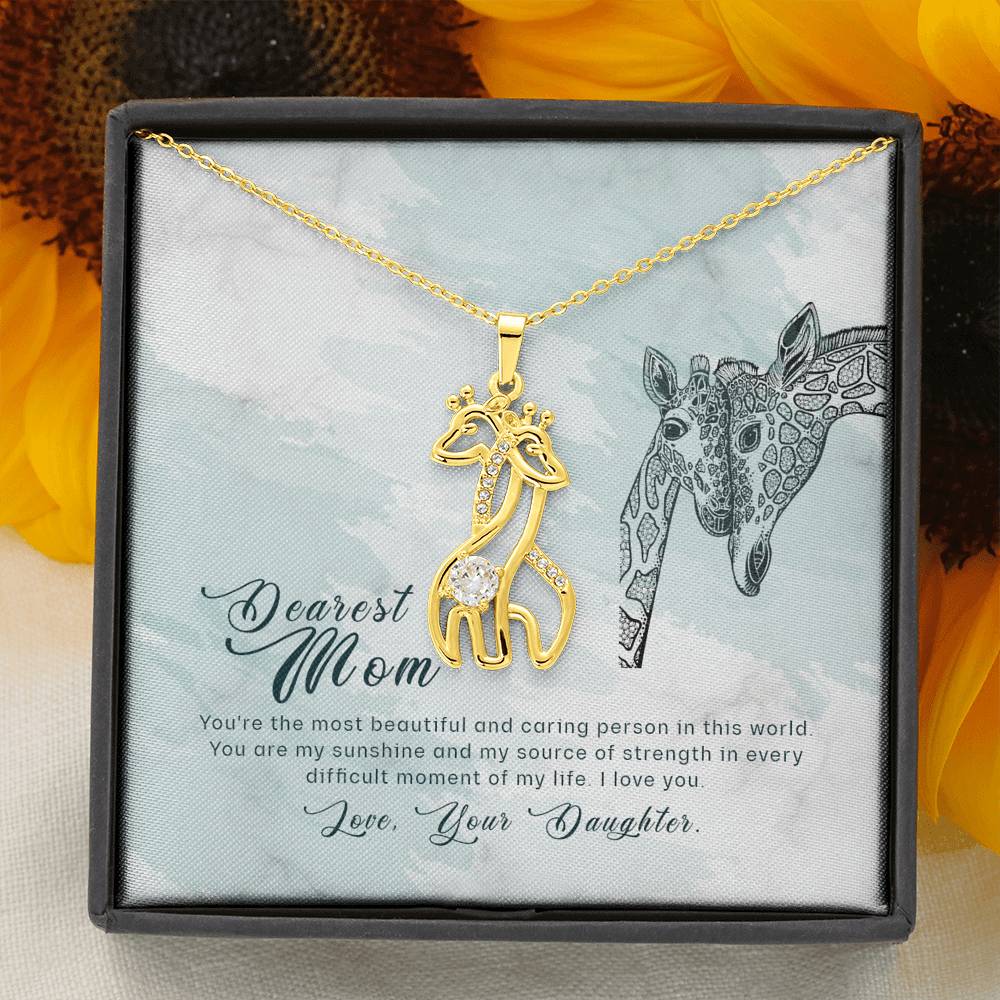 Dearest Mom from Daughter - You're My Strength - Graceful Love Giraffe Necklace