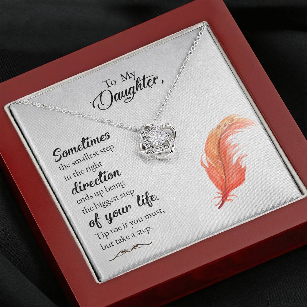 To Daughter from Mom and Dad - Biggest Step of Life - Love Knot Necklace